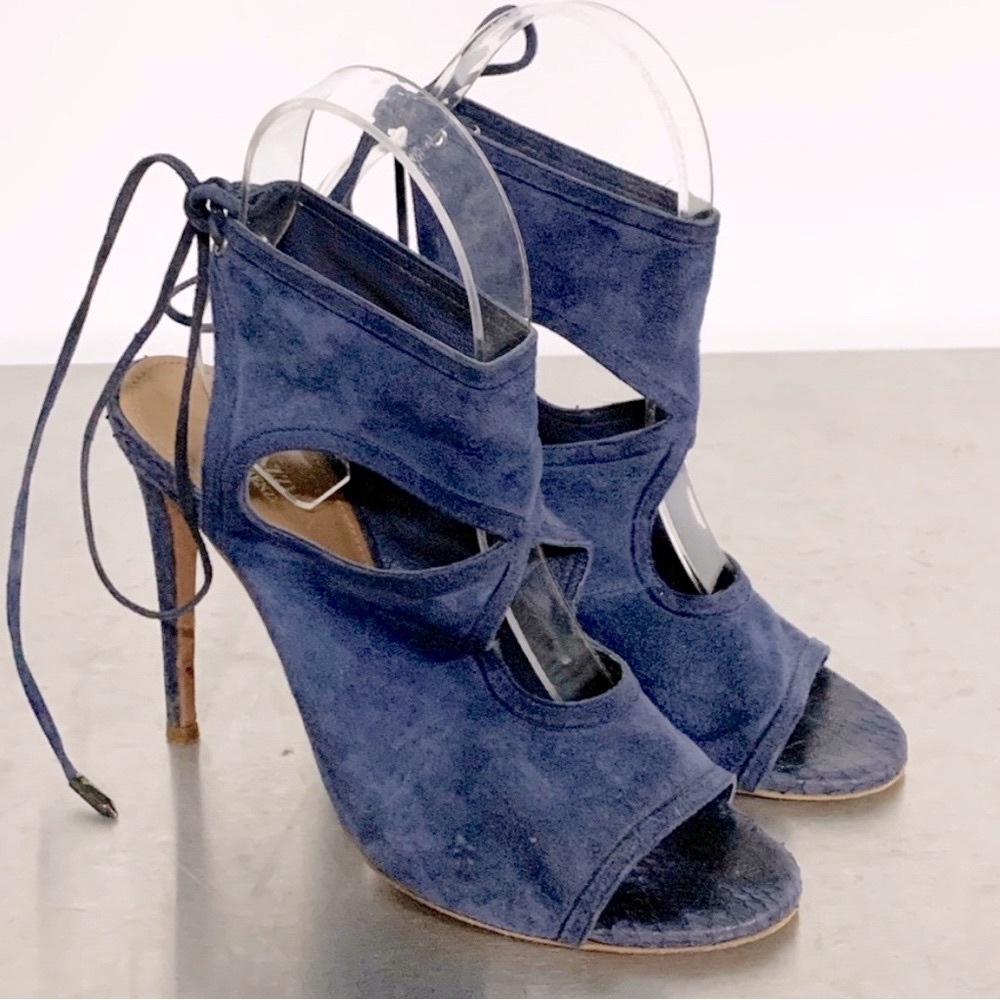 Aquazzura Blue Suede Cut out sexy thing tie back suede heels Sandals 6 36.